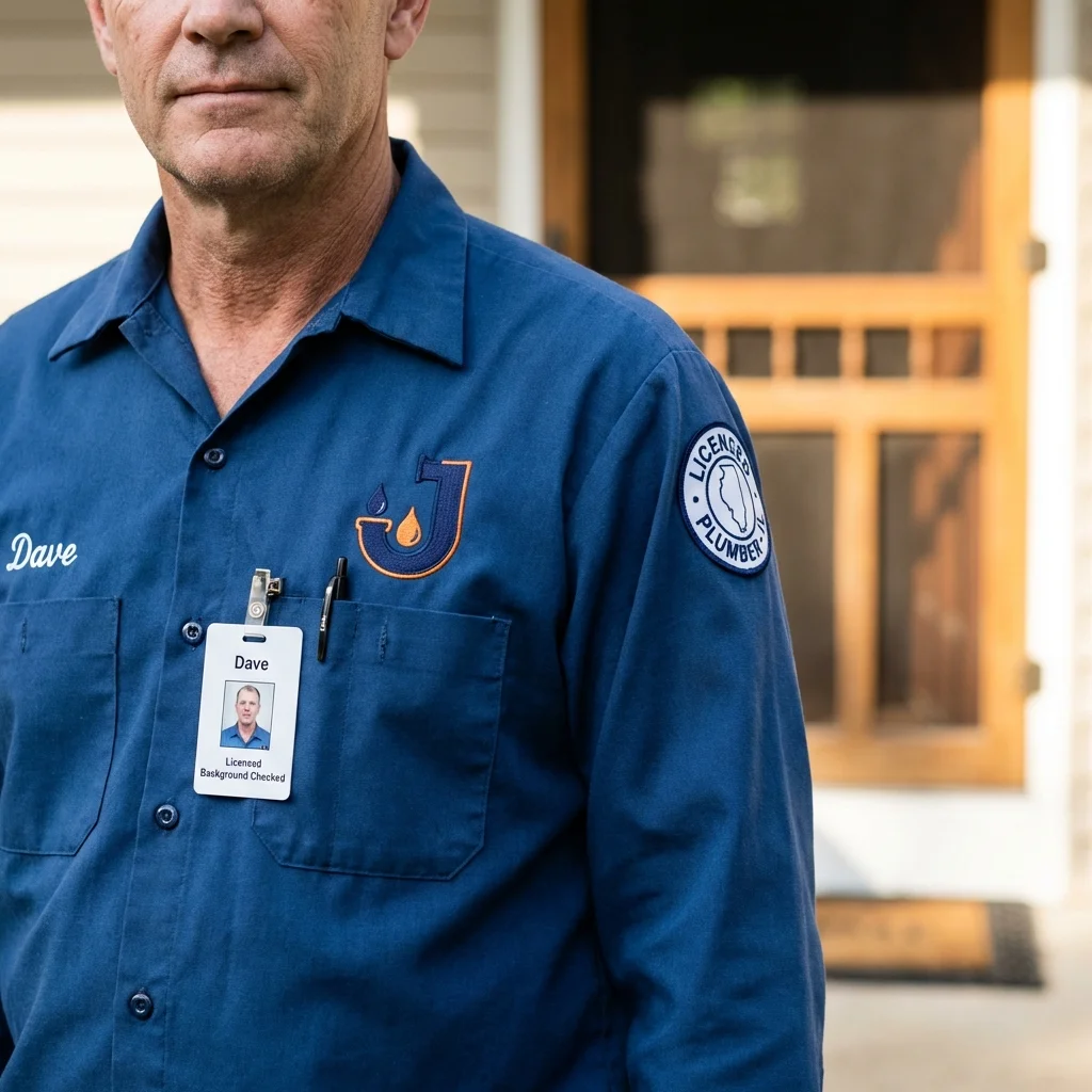 Licensed plumber showing ID badge in Blountsville, AL