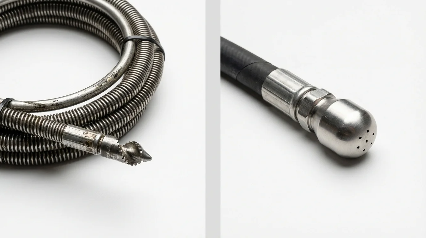 Drain snake cable and hydro jetting nozzle used for drain cleaning in Blountsville, AL