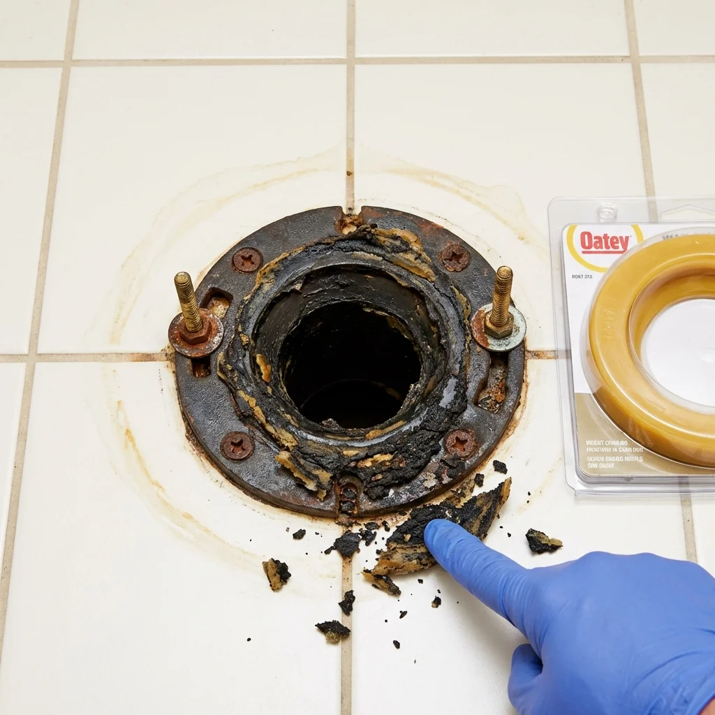 Failed wax ring showing water seepage at the base of a toilet in a Blountsville, AL home