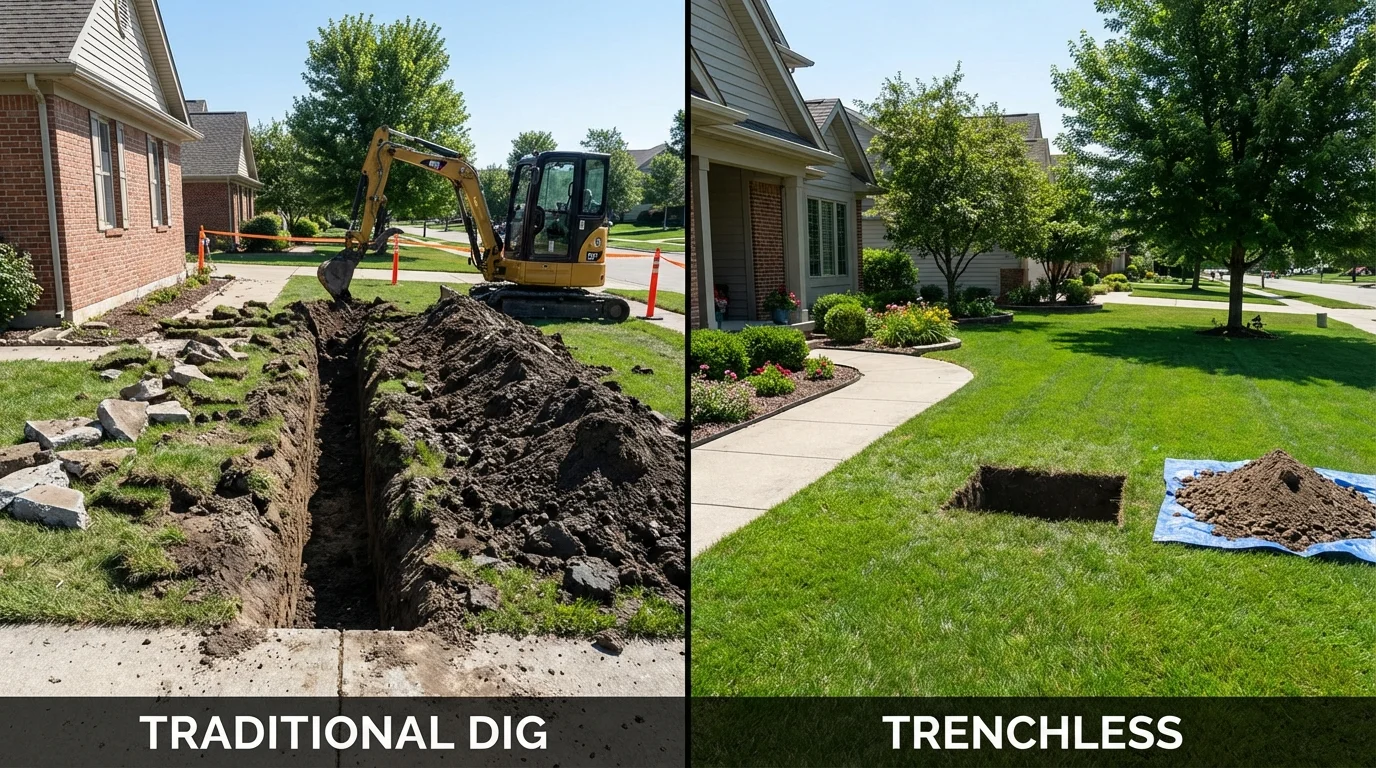 Trenchless sewer repair with minimal yard damage versus traditional excavation in Blountsville, AL